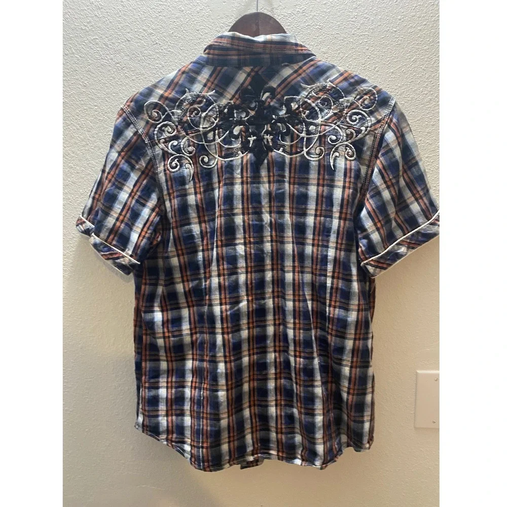 POP ICON CLOTHING Men Plaid Short Sleeve Shirt Western Pearl Snap Size M